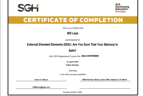 Certificate of Completion Regarding SB 326 inspections